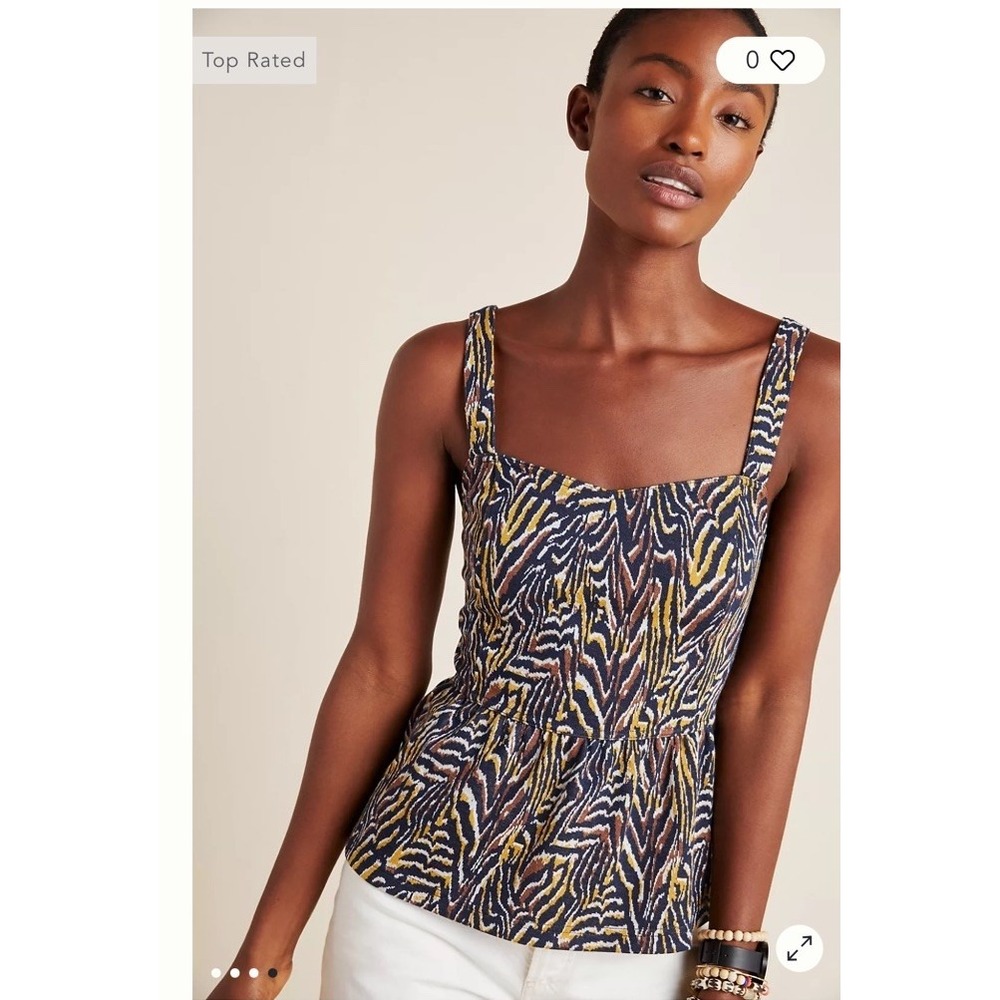 Anthropologie Jaime Zebra Print Peplum Tank Top XL Sweat Heart Neckline